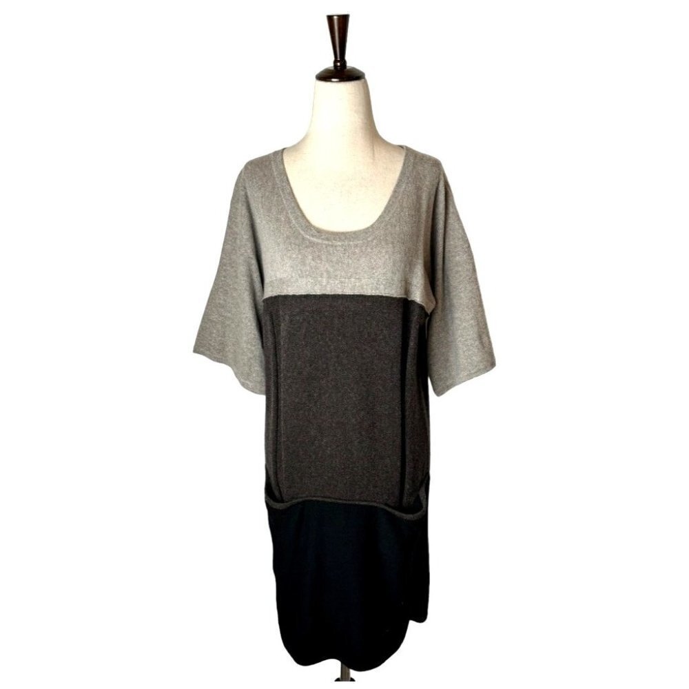 Neiman Marcus Cashmere Collection Brown Colorblock Knit Tunic Sweater Dress S